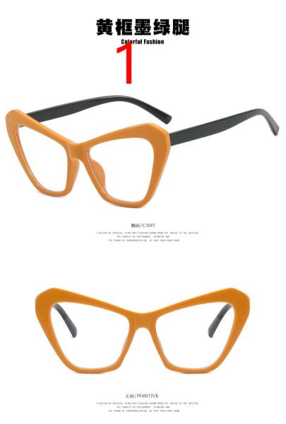 Simple polygonal cat eye color matching flat mirror anti-blue light large frame glasses