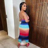 Sling Dress Women's Rainbow Slit Waist Dress Spice Girls Sling Dress