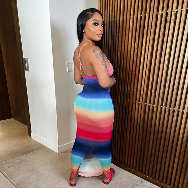 Sling Dress Women's Rainbow Slit Waist Dress Spice Girls Sling Dress