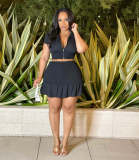 Fashion solid color pleated skirt suit