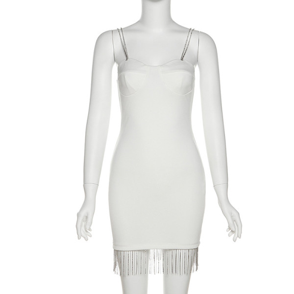 Fashionable pendant hem sexy suspenders low-cut slim fit hip dress