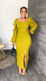 Women's Chiffon Sleeves Backless Zipper Sexy Hips Slit Dress
