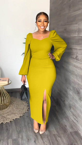 Women's Chiffon Sleeves Backless Zipper Sexy Hips Slit Dress