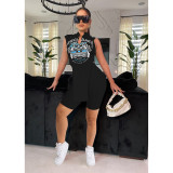 Sleeveless Shorts Fashion Racing Offset Two-Piece Set