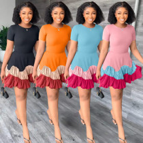 Colorblock Short Sleeve Pleated Dress Colorblock Short Sleeve Pleated Dress