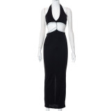women's halter neck sleeveless navel-less backless kink hip dress
