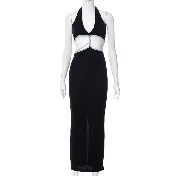 women's halter neck sleeveless navel-less backless kink hip dress