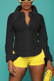Women's New Solid Color Personality Long Neck Button Shirt Top