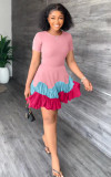 Colorblock Short Sleeve Pleated Dress