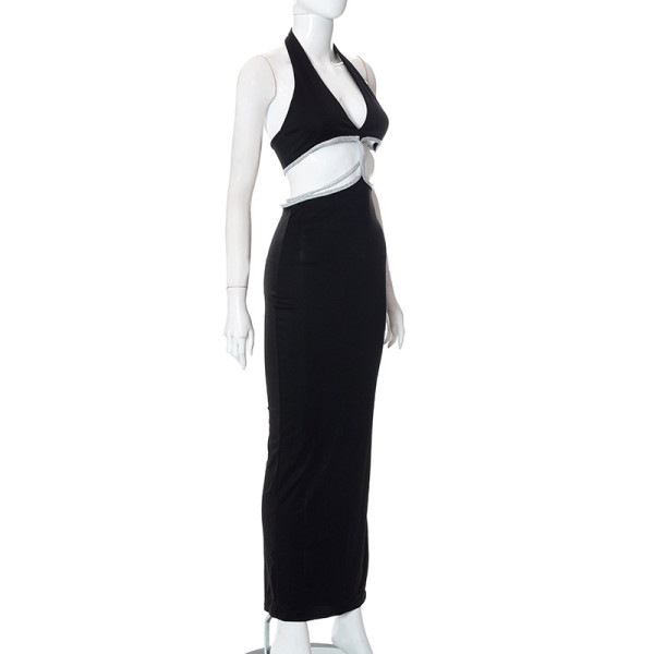 women's halter neck sleeveless navel-less backless kink hip dress