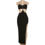 Women's Rhinestone Sling Sexy Backless Hollow Slim Fit Hip Dress