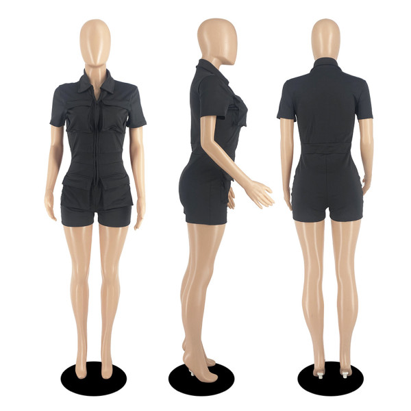 Zip Pocket Solid Cargo Jumpsuit
