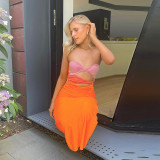 Women's fashion sexy wrap chest one-shoulder slim hollow contrast color dress women