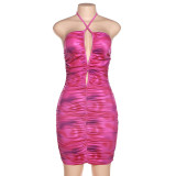 Women's Cross Strap Halter Sexy Cutout Fashion Backless Slim Dress