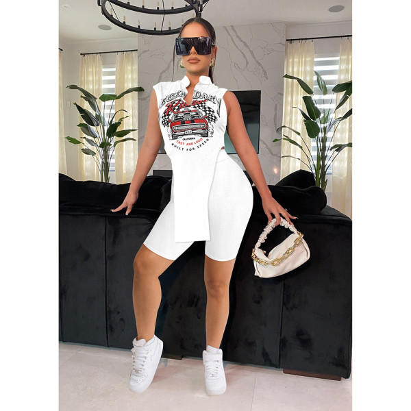 Sleeveless Shorts Fashion Racing Offset Two-Piece Set