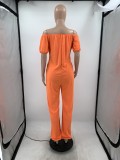 Women's Fashion Casual Loose Sexy One Shoulder Solid Color Pocket Short Sleeve Jumpsuit