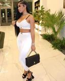 Women's Crescent Print Swimsuit Trousers Two Piece Offset Print Top Trousers
