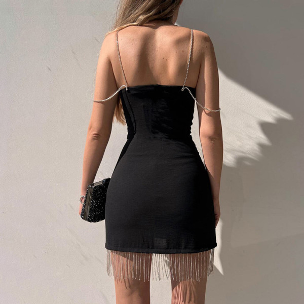 Fashionable pendant hem sexy suspenders low-cut slim fit hip dress