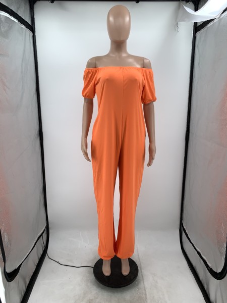 Women's Fashion Casual Loose Sexy One Shoulder Solid Color Pocket Short Sleeve Jumpsuit