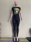 Women's Fashion Print Letter Set Two Piece Set
