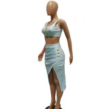 Sexy Ladies Zip Button Stripe Print Slim Fit Sling Dress