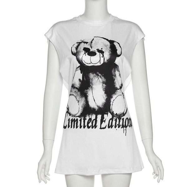 Women's cartoon print fashion round neck long slim fit hot girl T-shirt for women's outer wear
