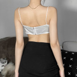 Women's suspenders with a word neck three-dimensional petals short slim cropped vest