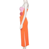 Women's fashion sexy wrap chest one-shoulder slim hollow contrast color dress women
