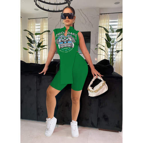 Sleeveless Shorts Fashion Racing Offset Two-Piece Set