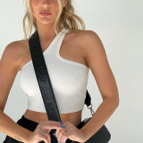 Solid Color One Shoulder Sleeveless Cropped Navel Casual Vest T-Shirt Top