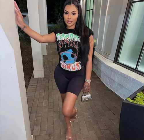 Women's New Fashion Letter Pattern T-Shirt Trendy Tight Short Sleeves