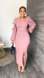 Women's Chiffon Sleeves Backless Zipper Sexy Hips Slit Dress