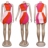 Sexy Ruffled Slim Vest Patchwork Set