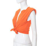 Loose Cardigan Sleeveless Shoulder Pad Sports Casual Cropped Top