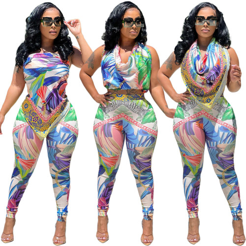 Casual fashion one-piece multi-wear printed two-piece beachwear