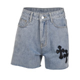 Cross Washed Street Fashion Denim Shorts