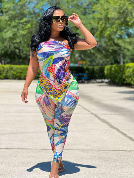 Casual fashion one-piece multi-wear printed two-piece beachwear