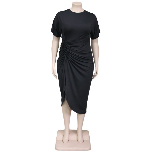 Fashion casual bat sleeves wrinkled irregular loose dress fat woman
