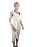 solid color short sleeve long dress