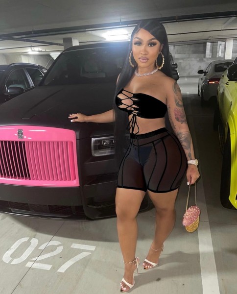 Sexy lace-up top hip-lifting mesh see-through mesh casual two-piece suit