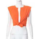 Loose Cardigan Sleeveless Shoulder Pad Sports Casual Cropped Top