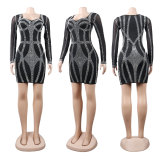 Sexy Wrap Chest Slim Fit Mesh Hot Diamond Dress Nightclub Dress