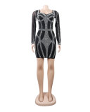 Sexy Wrap Chest Slim Fit Mesh Hot Diamond Dress Nightclub Dress