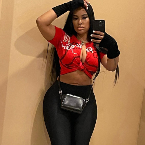 Printed Hip Hop Street Fringe Cardigan Short Sleeve T-Shirt