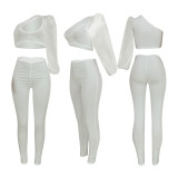 Casual Fashion Solid Color Perspective Puff Sleeve Off Shoulder Two-piece Women's Clothing