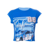Digital Print Crew Neck Sleeveless Loose Casual Top T-Shirt
