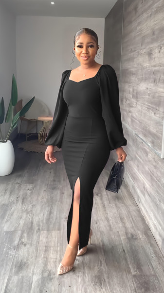solid color long sleeve dress