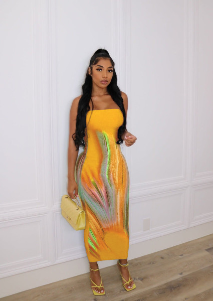 positioned-print off-the-shoulder wrap dress
