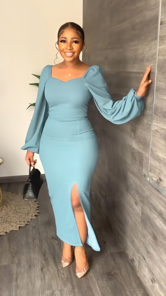 solid color long sleeve dress
