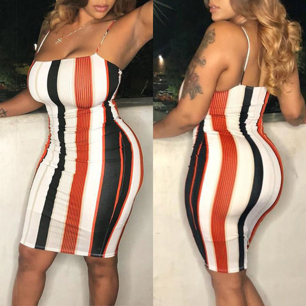 Women's Fashion Striped Suspender Sexy Dress